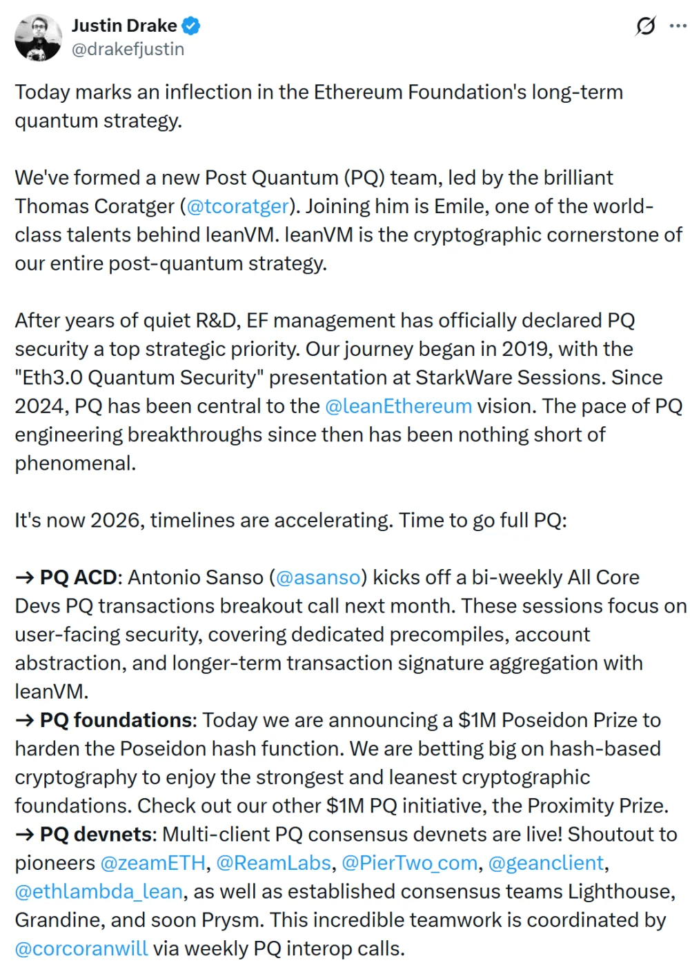 Ethereum Foundation Forms Dedicated Post-Quantum Security Team