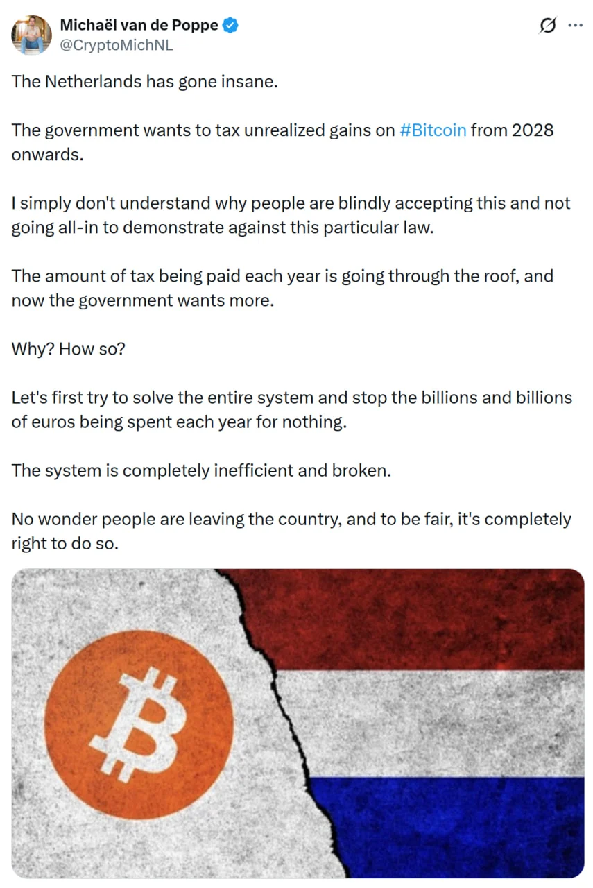 The Netherlands Plans Unrealized Gains Tax on Stocks and Crypto.